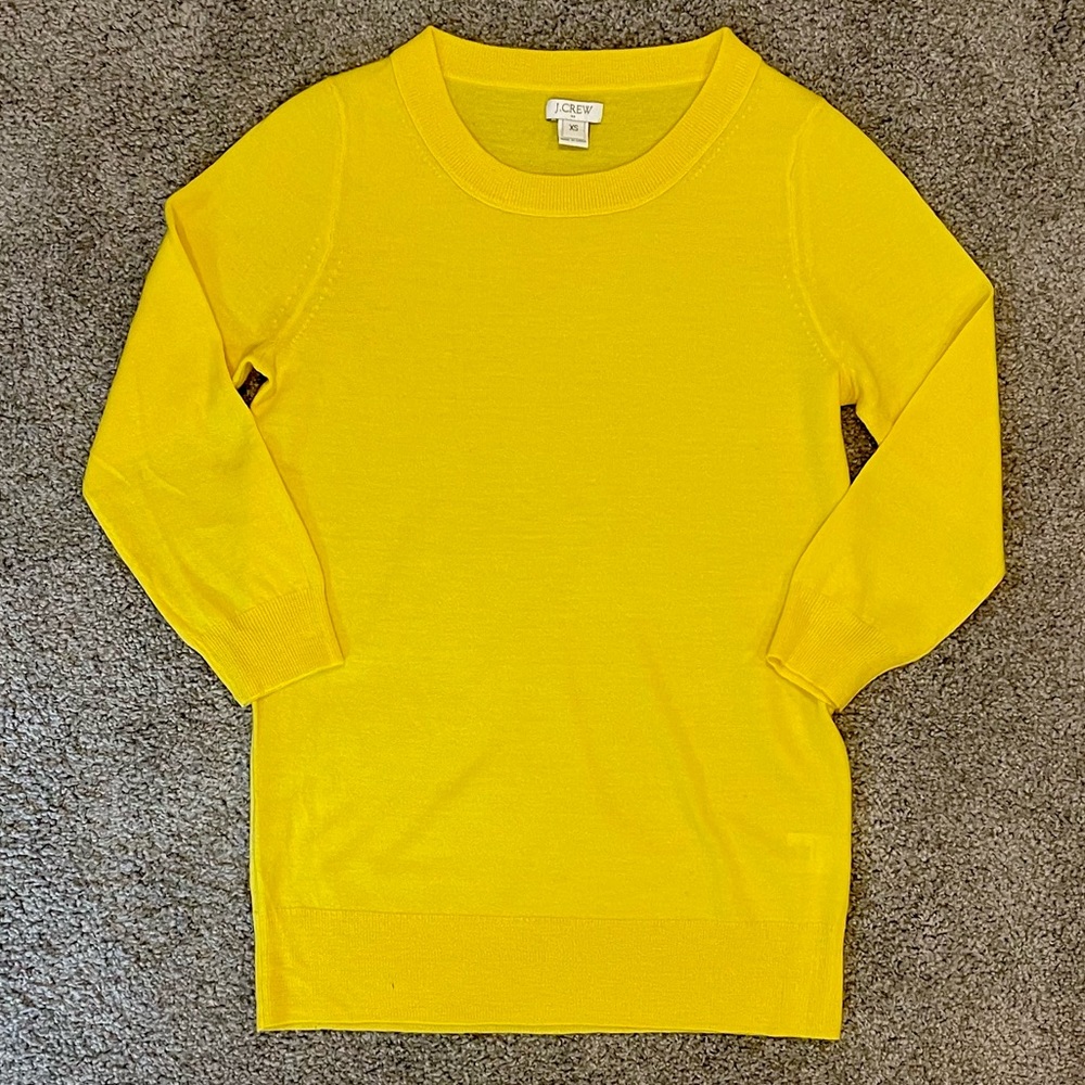 J. Crew Factory Charley 3/4 Sleeved Sweater. Yellow. 100% Merino Wool. Size XS.